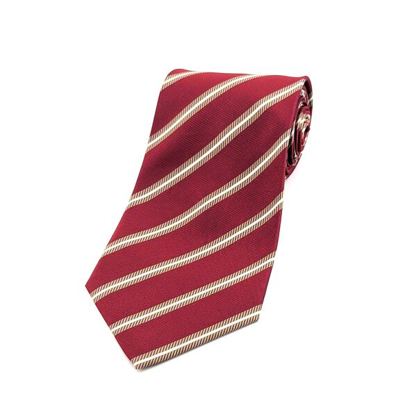 Izod Silk Repp Tie Diagonal Stripe Classic Preppy Academia Crimson Gold White - Picture 1 of 6